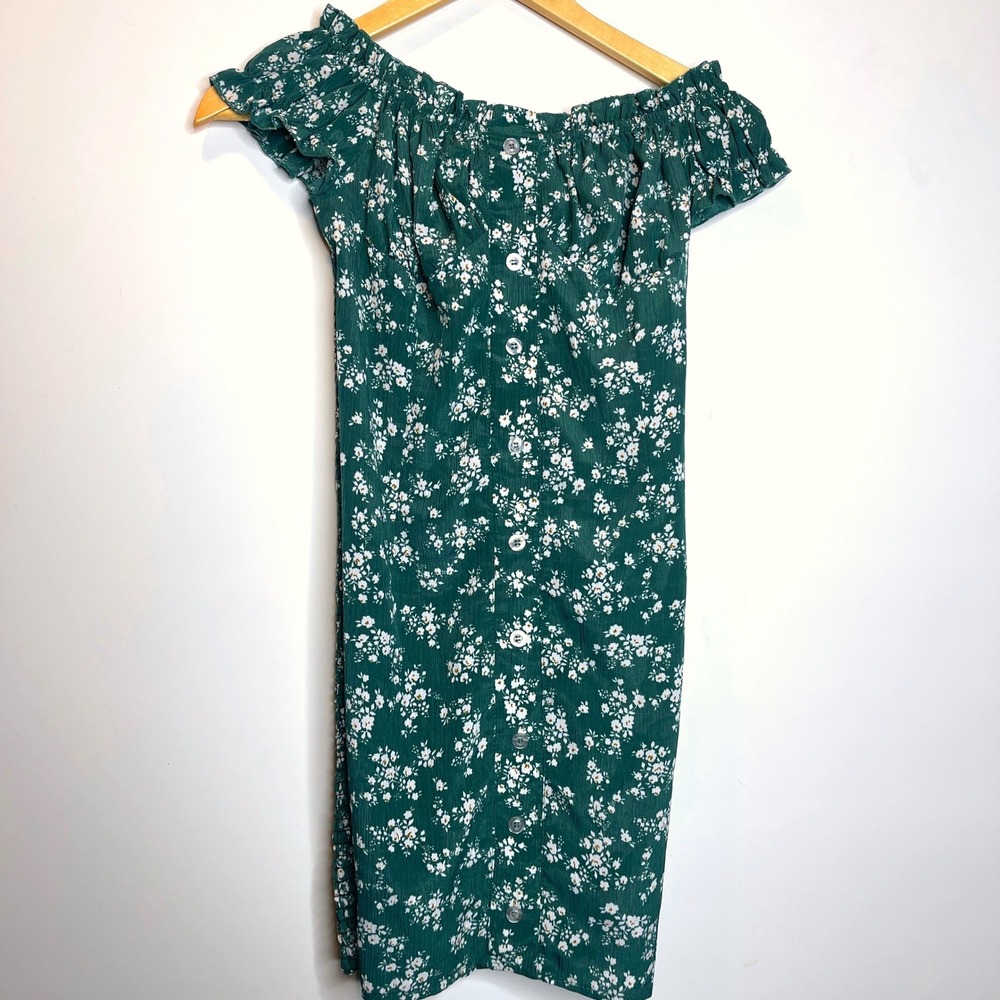 Goodnight Macaroon‎ Green White Floral Off Shoulder Mini Dress Sundress